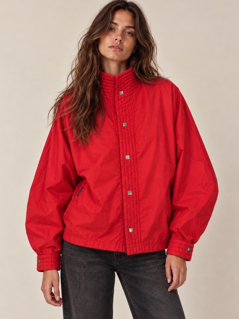 Vintage Jordache Red Oversized Batwing Jacket Horse Snap Windbreaker